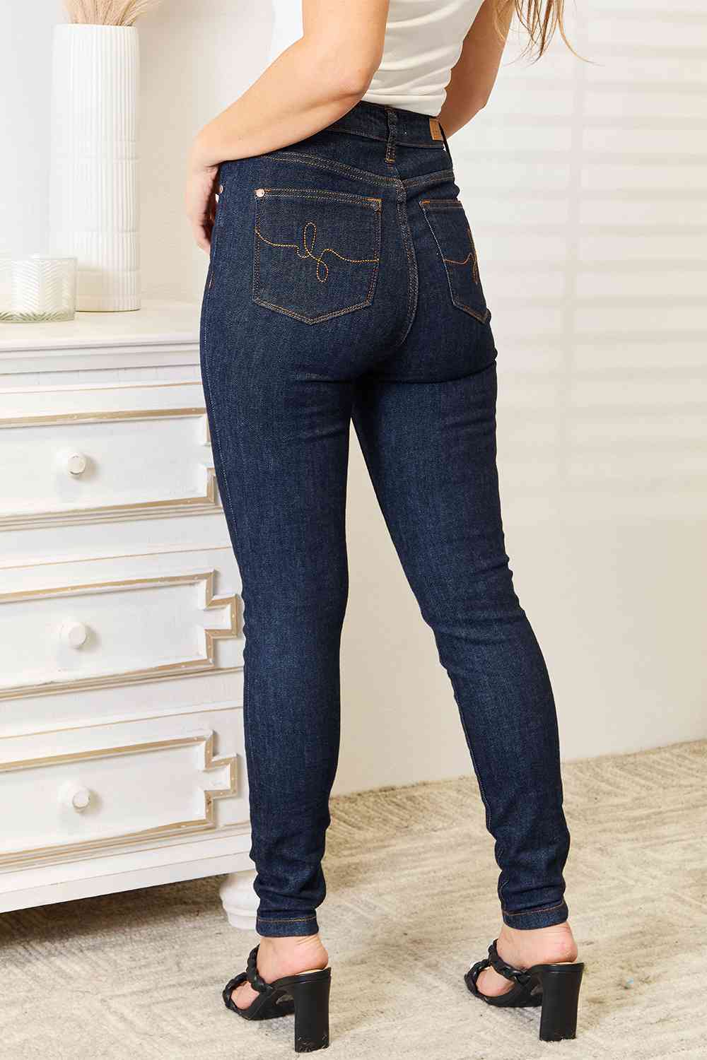 Judy Blue Full Size High Waist Pocket Embroidered Skinny Jeans