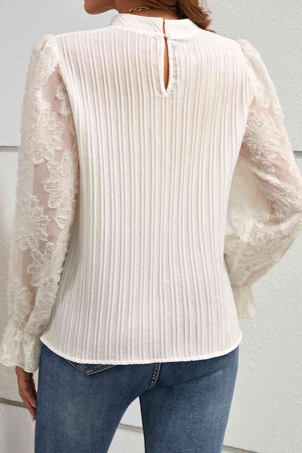 Mock Neck Flounce Sleeve Blouse